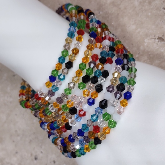 Artisan Crafted Multi Color Czech Glass Coil Bracelet - Picture 1 of 4